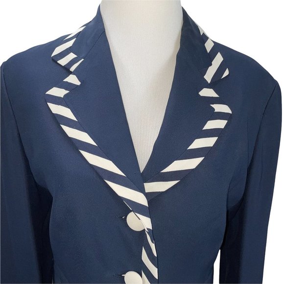 Moschino Couture Vintage Striped Trim Blue Jacket Skirt Suit IT42 Vintage - Picture 6 of 11